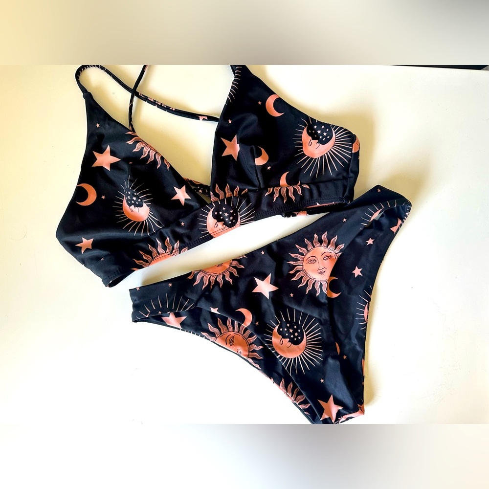 ZAFUL Star Sun Moon Bathing Suit- Back Criss Cross Lace-up Triangle Bikini- Sm.